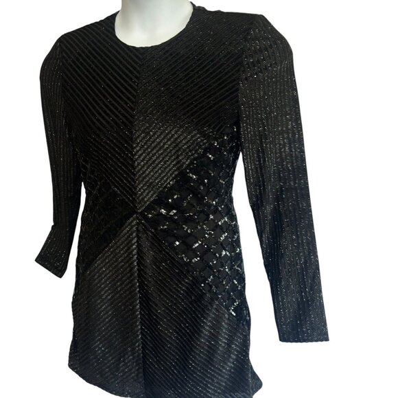 BCBGMAXAZRIA Black Long Sleeve Ciana Sparkle Evening Mini Dress Size 8 NWT - Picture 4 of 15